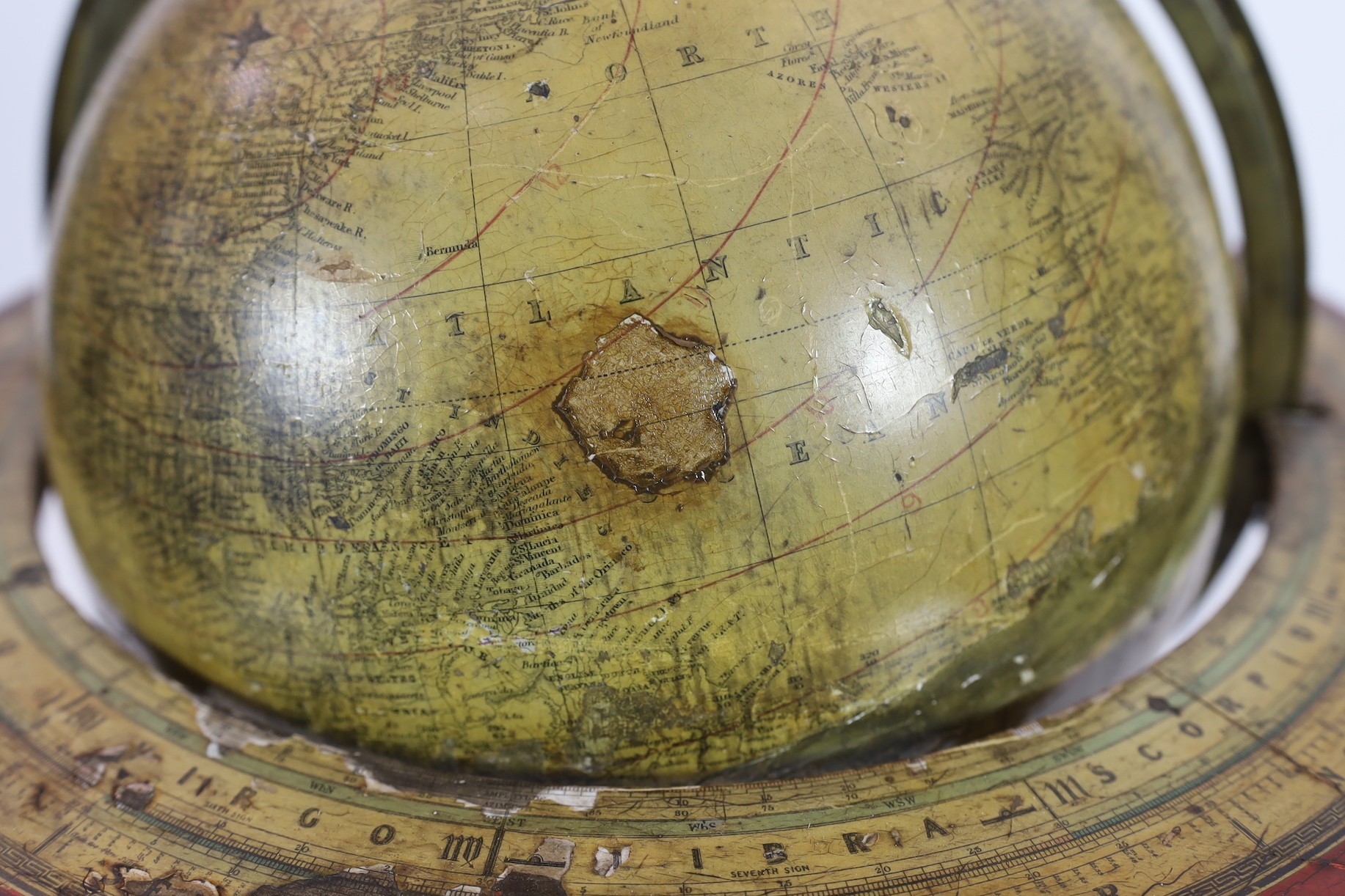 A Victorian mahogany 11 inch terrestrial globe, diameter 40cm, height 84cm